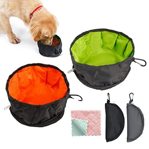 MABAHON 2Pcs Collapsible Dog Travel Bowls Portable Nylon With Clean Cloth