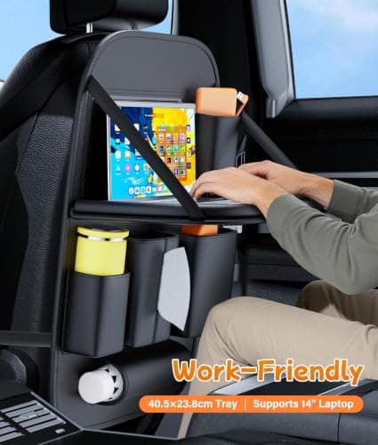 WADEO 2-Pack Leather Car Backseat Organiser with Foldable Table Tray — view 4