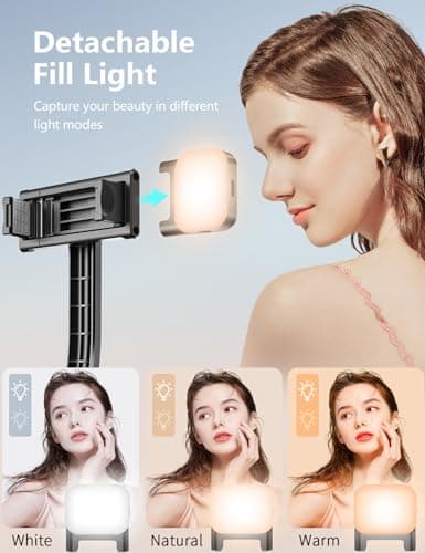 Selfie Stick with Light [Detachable Phone Holder], 41.7" Extendable Phone Tripod with Remote, 360° Rotatable Tripod Stand For iPhone, Samsung, and Android Smartphones (selfie stick with light) — view 2