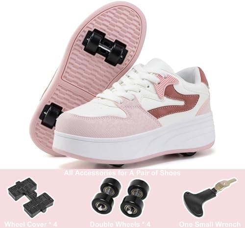 Roller Skate Shoes for Women Girls Sneakers with Detachable Wheels Sport Shoe Suitable for Halloween Christmas Birthday Party Gifts Pink — view 4