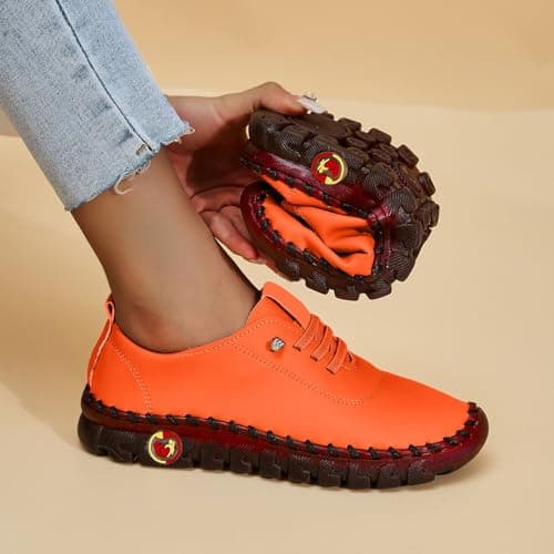 Womens Walking Shoes Womens Trainers Waterproof Non Slip Walking Shoes Lightweight Soft Wide fit Running Sneakers Casual Orthopedic Shoe Ladies Lace up Sneaker for Tennis Gym Tennis Orange 5 — view 3