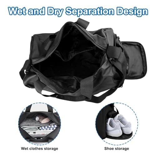 Black Waterproof Sports Bag Gym Bag Duffle with Shoe Compartment — view 4