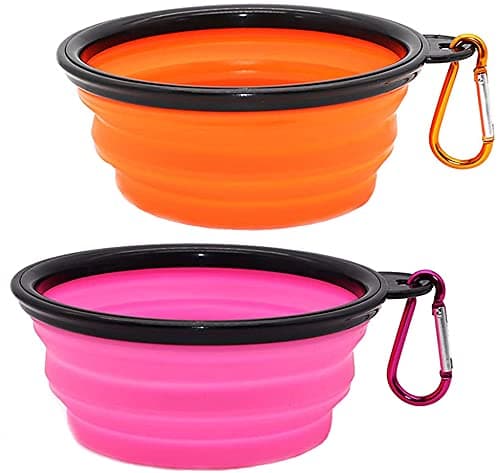 Collapsible Dog Bowl,Collapsible Dog Water Bowls for Cats Dogs, Portable Pet Feeding Watering Dish,Portable Dog Water Food Bowl with Carabiner (Small(350ML), pink+Orange)