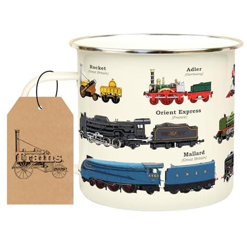 Gift Republic Train Enamel Mug, Outdoor Camping Mug, 500 ml Metal Coffee Cup Men's Gift, Trains — view 6