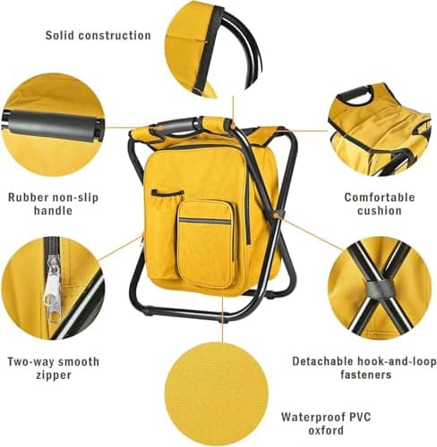 Kikerike Backpack Stool Cooler Chair Heavy Duty 300 LBS Max Load Portable Lightweight Stool Backpack Folding Fishing Cooler Seat for Camping Hunting Fishing - Yellow — view 5