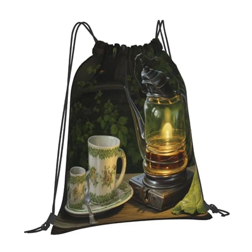 OIBNKCN Quiet tea set Drawstring Gym Bags Durable Mesh and Canvas Design, suitable Fitness, Yoga, Travel, and More — view 2