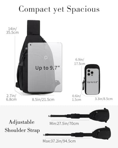 GreenTaya Cross Body Bag Women Shoulder Sling Bag Men with Anti-theft RFID Blocking Pocket Travel Crossbody Bag with Phone Pocket and Water Bottle Pocket, Black — view 5