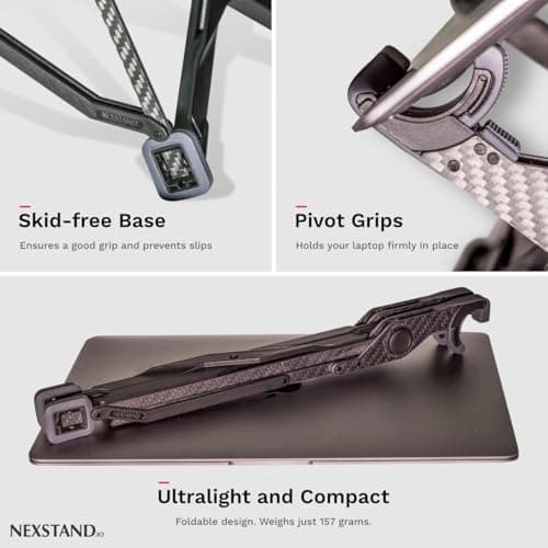NEXSTAND K1 Laptop Stand, Carbon Fiber Foldable Portable Desktop Laptop Holder, 7 Levels Height Adjustable Ergonomic Laptop Riser for Desk, MacBook, Notebook — view 6