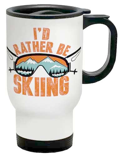 Shopagift I'd Rather be Skiing Travel Mug Ski Goggles Mountains Snow Stainless Steel 14oz Cup