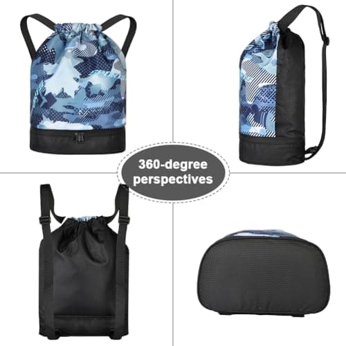 DiULi Drawstring Gym Bag,Water-Resistant Swimming Bags with Internal Waterproof Pocket & Adjustable Strap, PE Bags Drawstring for Travel and Swimming Yoga Outdoor School Sports — view 2