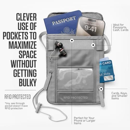 Venture 4TH Neck Wallet, RFID Blocking Passport Holder for Travel – Hidden Neck Pouch with 6 Compartments, Slim Lightweight Organizer with Adjustable Strap, Durable Nylon for Cash, Cards & Passport — view 2