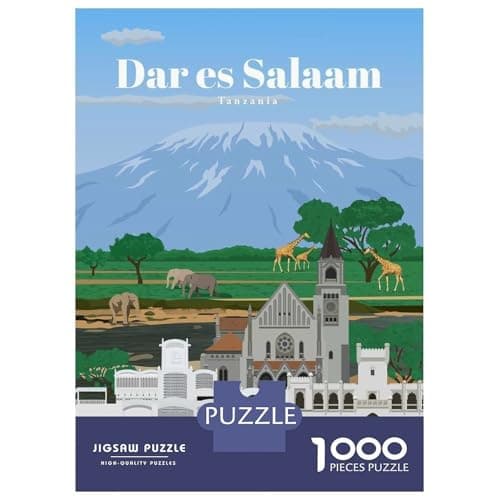 Travel to Dar Es Salaam Adult Paper Puzzle, Landmark Urban View, 1000 Pieces for Adults, for Home Décor Fans, Decorative Artwork, 38x26cm/1000pcs
