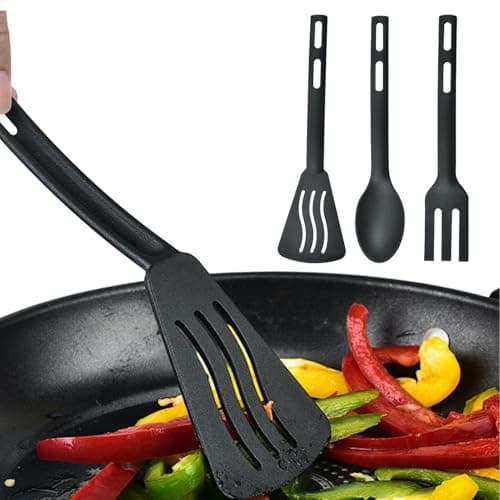 Nylon Kitchen Utensils Set 3-Piece, Non-Stick Cooking Tools Include Slotted Turner, Slotted Spoon and Spaghetti Fork, Heat Resistant Dishwasher Safe for Camping Travel Home Use — view 3