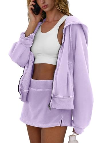 Panadila Womens 2 Piece Workout Sets Lounge Matching Sets Zip Up Hoodie and Skirt Gym Clothes Yoga Outfits, Lavender Purple, S — view 3