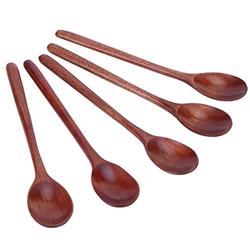 SIXRUN Wooden Spoons with Long Handle for Camping Barbecue, 5 Pack (Large — view 3