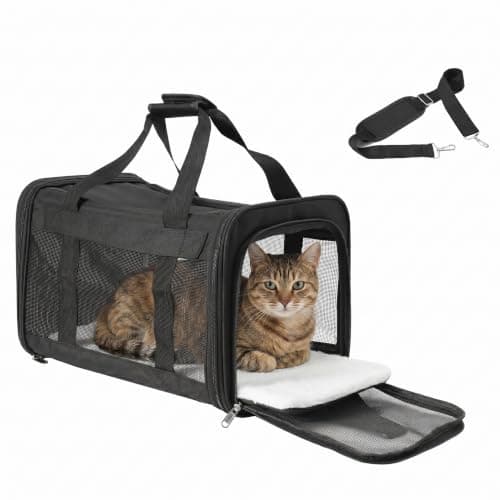 REQUISITE NEEDS Pet Carrier, Soft-Sided Foldable Travel Bag, Airline Approved, Large Size for Cats and Dogs up to 17 lbs, Black, with Shoulder Strap and Removable Mat — view 4