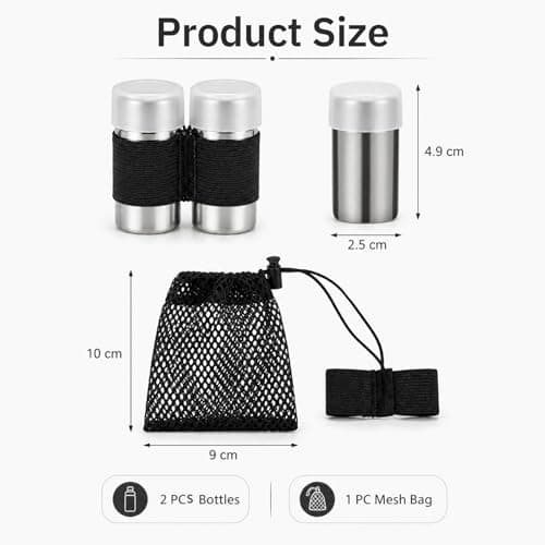 QIHAWN 2Pcs Mini Stainless Steel Travel Salt Pepper Shakers with Mesh Bag — view 2
