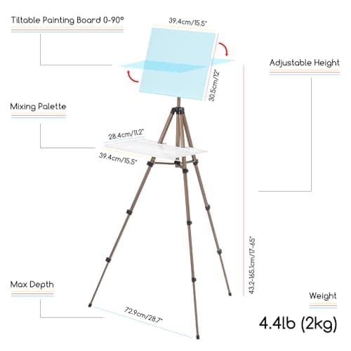 MEEDEN Watercolour Plein Air Easel: Adjustable Travel Easel Stand for Outdoor Painting - Lightweight Portable Travel Tripod with Mixing Palette Tray for Artist — view 2