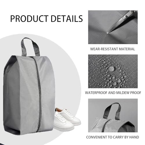 YUNYU 4 Pack Waterproof Shoe Bags for Travel & Storage - Heavy-Duty Oxford Fabric Shoe Organiser with Zipper, 39x19x15cm Grey (Dust-Proof, Reusable) — view 3