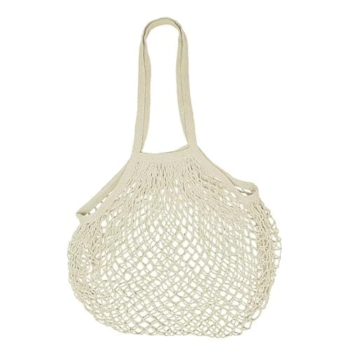 AfitLulu Mesh Beach Bags for Women, Cotton Mesh Bag Large Tote Bag Reusable Shopping Bag Beach Tote Bag with Handle, Mesh Bags for Shopping Travel Vacations (White)