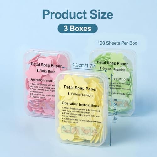 JOVIA Portable Petal Hand Soap Sheets 300PCS, Mini Disposable Scented Hand Soap Sheet with 3 Scents, Dissolving Soap Paper Set for Unisex Women Men Kids Camping Hiking Outdoor Travel Daily Use — view 2