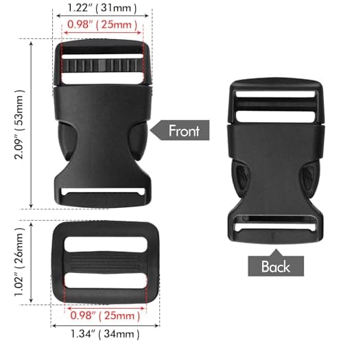 Lunhoo Plastic Buckle Clips, Side Release Buckles & Tri-Glide Sliders, 25mm/1" Belt Clip, Webbing Buckle for Rucksack, Outdoor Backpack, Hat, Luggage Fastening, Pet Harness/Lead, 6 Sets — view 4