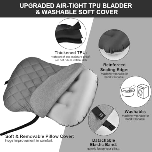 flintronic Camping Pillows, Inflatable Travel Pillows for Neck, Ultralight Beach Pillow with Storage Bags, Blow Up Pillows Ergonomic Air Pillow for Neck & Lumbar Support - Comfort in Travel (Grey) — view 4