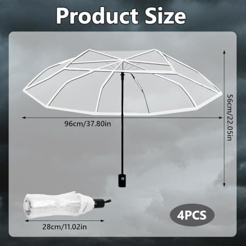 Jonuin Clear Umbrella, 8 Ribs Windproof and Folding Transparent Umbrellas, Auto Clear Travel Compact Umbrella, See Through Umbrellas for Woman Men Wedding Party (4 PCS) — view 2