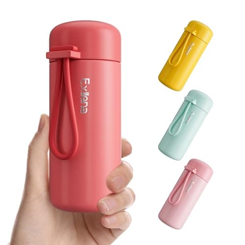 Exllena Small Flask 150ml Made of 304 Stainless Steel, Double Wall Vacuum Insulation for Hot&Cold Drinks, Mini Flask with Carry Handle - 100% Leakproof(Coral Red)