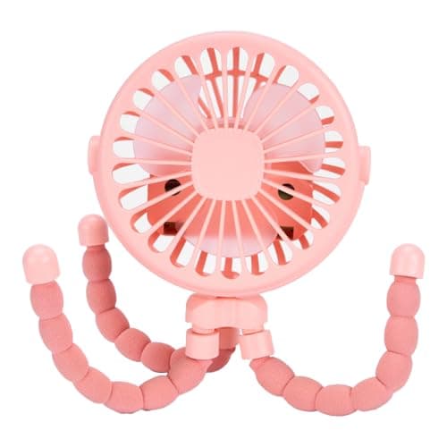 Fabater Portable Baby Stroller Fan, Battery Operated Clip on Fan with Flexible Tripod, Silent Cooling for Car Travel Outdoor, Compact USB Rechargeable for Toddler (Pink) — view 5