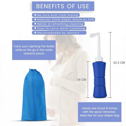 laphang Portable Bidet 500ml Blue Peri Bottle with Waterproof Pouch and Cap – PP + TPR, Leak Proof & Scratch Resistant –Perineal bottle for Postpartum Hemorrhoids Healing, Maternity Kit Essentials — view 4