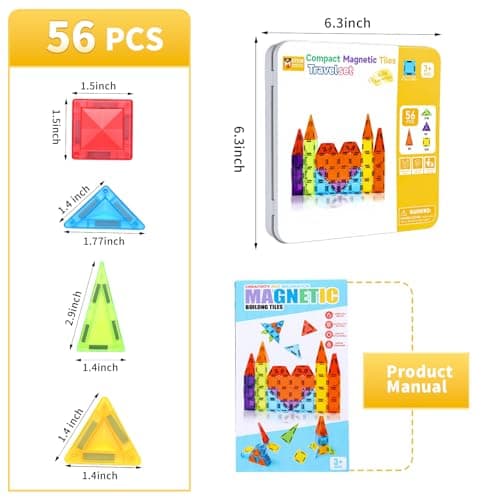 Mini Magnetic Tiles Travel Games for Kids Toddlers 56PCS Travel Set Tin — view 6