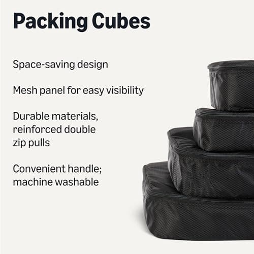 Amazon Essentials 4-Piece Packing Cubes Travel Accessories Set, Luggage Organiser with Double Zip, Mesh Top, 100% Polyester, Small/Medium/Large/Slim, Black (Previously Amazon Basics) — view 2