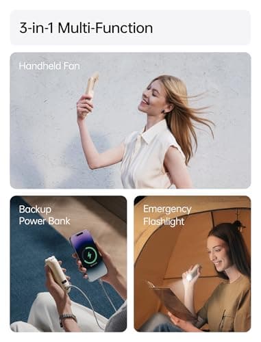JISULIFE Portable Handheld Fan, 3 In 1-Fan, Power Bank, Flashlight, Brown — view 2