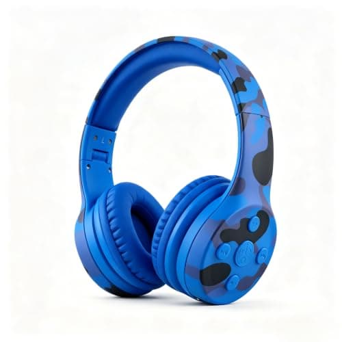 YUSONIC Camo wireless Headphones, Headphone bluetooth camouflage, Headphones for Kids toddler teenger Cell Phones TV Tablet School network Office uses (camo blue)