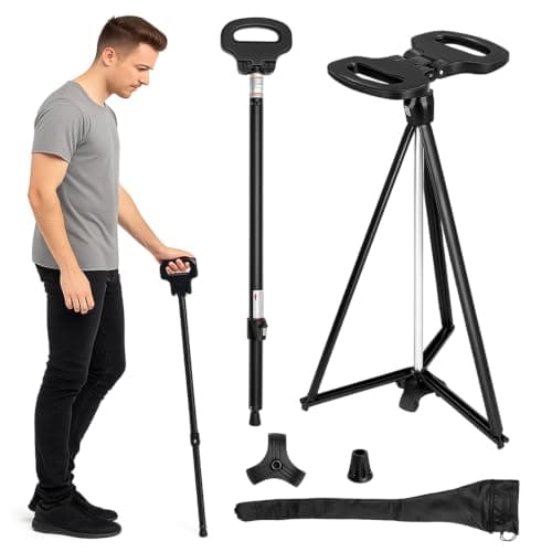 Walking Stick with Seat, Foldable Shooting Stick for Adults Elderly 150 kg Max Load, Portable Cane Stool for Seniors, Easy Carry Chair for Hiking Traveling Camping Queuing Fishing