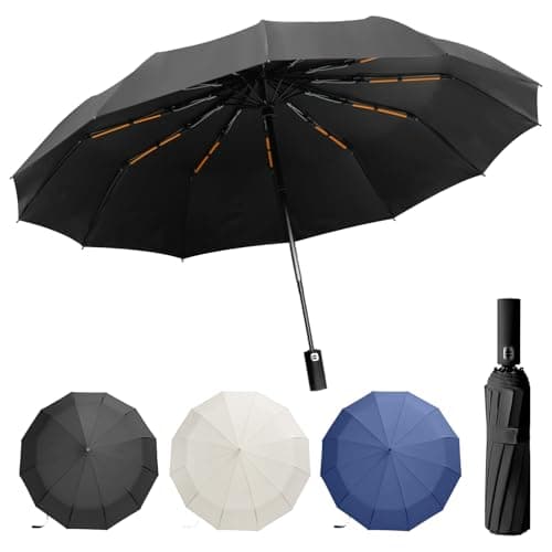Umbrella Windproof Strong , Large Black Compact Umbrella for Men and Women