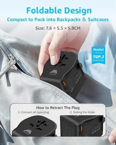 Mobitel Universal Travel Adapter Worldwide 20W USB C PD, World Travel Plug Adapter for UK EU USA Australia, International Travel Charger with 2 USB A for iPhone Samsung iPad Tablet Power Bank — view 6