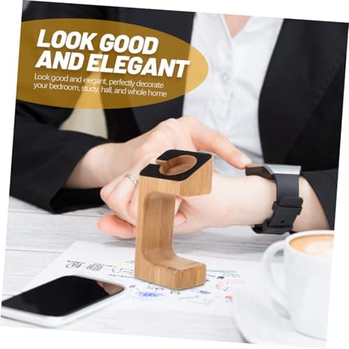 Hoement Bamboo Smart Watch Charging Support Smart Watch Charging Bracket Carbonized Bamboo Desktop Display Stand Office Travel Brown — view 6