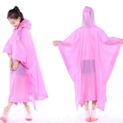 Rain Poncho For Kids, Waterproof Raincoat For Boys Girls, Resuable EVA Poncho, Drawstring Children Rainwear Rain Cape with Button and Hood, Toddler Rain Jacket For School Outdoor Hiking Travel(Pink) — view 2