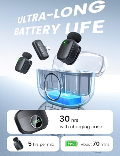 Pnitri Mini Wireless Lavalier Microphone with Charging Case for iOS/Android — view 3