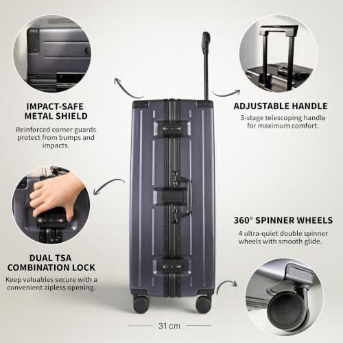 Zipperless Polycarbonate Suitcase – Hard Shell Large Check-in Luggage with Dual TSA Locks, Silent Spinner Wheels & Aluminium Alloy Handle (28-Inch, Black) — view 3