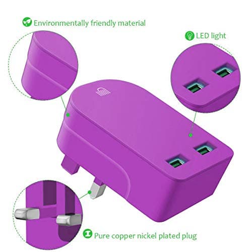 Foldable Charger 3A / 15W USB-A Ports Compact Travel Charger Compatible For iiPhone Samsung Tab HTC Windows Phone Tablet Nokia Motorola Sony Kindle One Plus etc (Purple Charger) — view 3