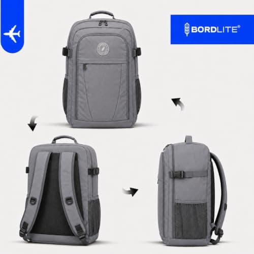 Bordlite Ryanair Cabin Backpack 40x30x20cm Underseat Bag, Personal Item Hand Luggage with Front Compartment, Compression Straps - Included Luggage Tag, Grey — view 4