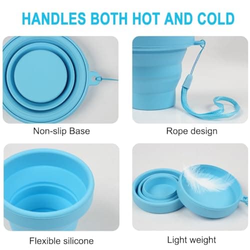 YUFETY 2 Pack Silicone Collapsible Cups BPA Free Portable Folding Cups with Sealing Lid Reusable Foldable Travel Mugs for Camping, Hiking, Picnic - White and Light Blue — view 3