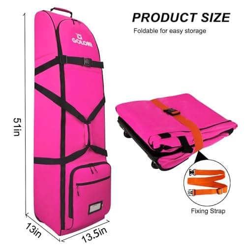 Heavy Duty Oxford Wear-Resistant Soft-Sided Golf Club Flight Bag with Wheels,Rose — view 2