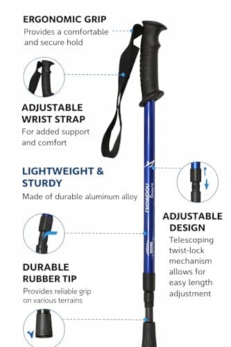 2 x Adjustable Hiking Trekking Poles (65cm–135cm) with Anti-Shock System, Ergonomic PVC Grip, Mud Basket & Durable Rubber Tip – Lightweight Aluminum Walking Poles for Hiking, Trekking & Outdoor Trails — view 4