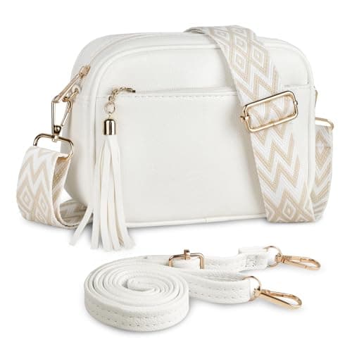 Kememo Small Cross body Bag for Women, Faux Leather Handbags & Shoulder Bags Camera CrossBody Bag with Adjustable Wide Strap for Travel Shopping Work Daily Use, White