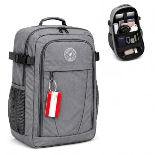 Bordlite Ryanair 40x30x20 Underseat Backpack, Personal Item Cabin Bag with Front Compartment, Compression Straps & Free Luggage Tag - Grey — view 2