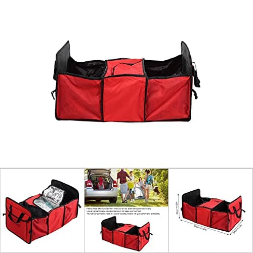 HLKSOUREZ Multifunction Folding Car Insulated Cooler Storage Bag Organizer, Trunk Storage Box with High - Quality Polyester Material, Large Capacity Car Trunk Organizer Container for Travel (Red) — view 6